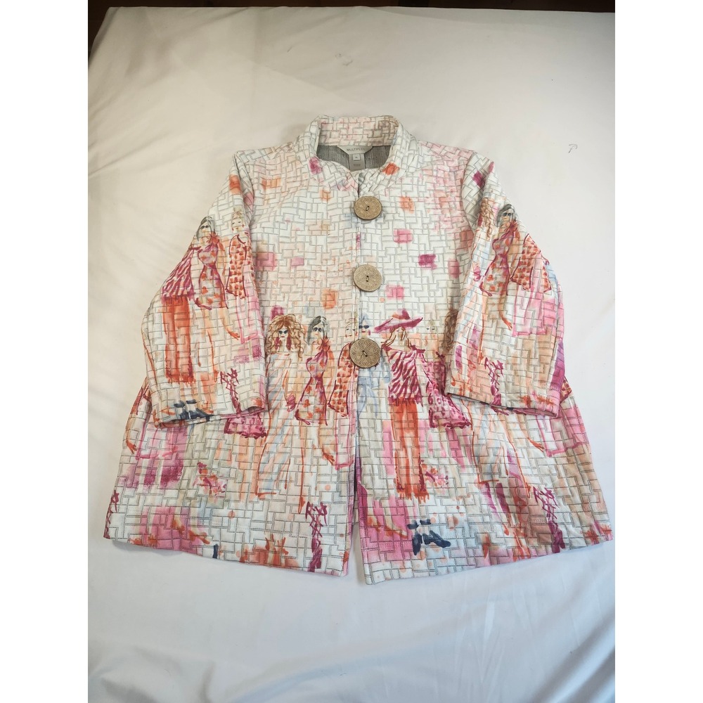Multiples Womens PL Petite Large Fashion Illustration Print Button Front Jacket